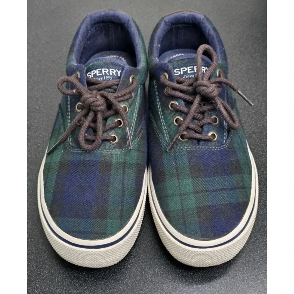 Sperry Top-sider Halyard CVO Plaid Men 8 Memory Foam Navy Sneakers Shoe Nautical